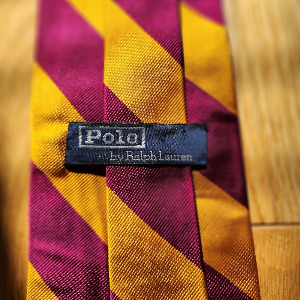 Polo by Ralph Lauren Burgundy and Gold Striped Silk Tie